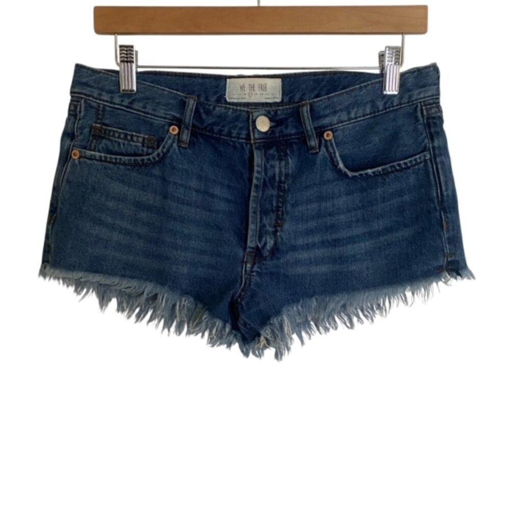 Free People Ocean Blue Soft & Relaxed Cutoff Frayed Denim Short 27